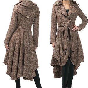 Caribbean Queen Womens L Brown Tweed Wool Coat